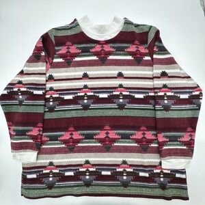 Vtg 90s Blair Aztec Fleece Turtleneck Sweater Navajo Southwestern 2XL Grandma